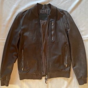 AllSaints Kino Leather Bomber Jacket in Brown Men's size Small